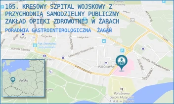 PORADNIA GASTROENTEROLOGICZNA - 105. KRESOWY SZPITAL WOJSKOWY Z PRZYCHODNIĄ SAMODZIELNY PUBLICZNY ZAKŁAD OPIEKI ZDROWOTNEJ W ŻARACH - UL. ŻELAZNA 1A,  ŻAGAŃ