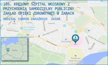 ODDZIAŁ CHORÓB ZAKAŹNYCH - 105. KRESOWY SZPITAL WOJSKOWY Z PRZYCHODNIĄ SAMODZIELNY PUBLICZNY ZAKŁAD OPIEKI ZDROWOTNEJ W ŻARACH - UL. ŻELAZNA 1A,  ŻAGAŃ