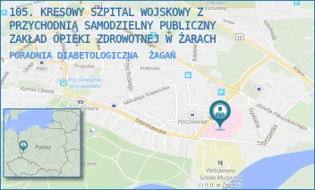 PORADNIA DIABETOLOGICZNA - 105. KRESOWY SZPITAL WOJSKOWY Z PRZYCHODNIĄ SAMODZIELNY PUBLICZNY ZAKŁAD OPIEKI ZDROWOTNEJ W ŻARACH - UL. ŻELAZNA 1A,  ŻAGAŃ