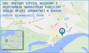 ODDZIAŁ PULMONOLOGII - 105. KRESOWY SZPITAL WOJSKOWY Z PRZYCHODNIĄ SAMODZIELNY PUBLICZNY ZAKŁAD OPIEKI ZDROWOTNEJ W ŻARACH - UL. ŻELAZNA 1A,  ŻAGAŃ