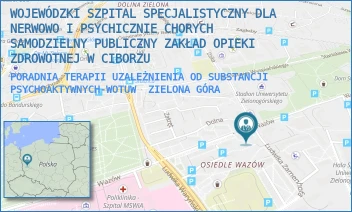 PORADNIA TERAPII UZALEŻNIENIA OD SUBSTANCJI PSYCHOAKTYWNYCH-WOTUW - WOJEWÓDZKI SZPITAL SPECJALISTYCZNY DLA NERWOWO I PSYCHICZNIE CHORYCH SAMODZIELNY PUBLICZNY ZAKŁAD OPIEKI ZDROWOTNEJ W CIBORZU - UL. LUDWIKA ZAMENHOFA 27,  ZIELONA GÓRA
