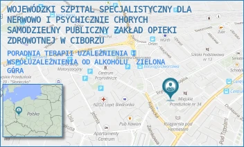 PORADNIA TERAPII UZALEŻNIENIA I WSPÓŁUZALEŻNIENIA OD ALKOHOLU - WOJEWÓDZKI SZPITAL SPECJALISTYCZNY DLA NERWOWO I PSYCHICZNIE CHORYCH SAMODZIELNY PUBLICZNY ZAKŁAD OPIEKI ZDROWOTNEJ W CIBORZU - UL. FRYDERYKA CHOPINA 9,  ZIELONA GÓRA