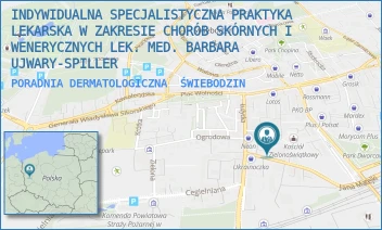 PORADNIA DERMATOLOGICZNA - INDYWIDUALNA SPECJALISTYCZNA PRAKTYKA LEKARSKA W ZAKRESIE CHORÓB SKÓRNYCH I WENERYCZNYCH LEK. MED. BARBARA UJWARY-SPILLER - UL. MATEJKI 1,  ŚWIEBODZIN