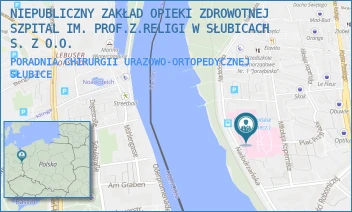 PORADNIA CHIRURGII URAZOWO-ORTOPEDYCZNEJ - NIEPUBLICZNY ZAKŁAD OPIEKI ZDROWOTNEJ SZPITAL IM. PROF.Z.RELIGI W SŁUBICACH S. Z O.O. - UL. NADODRZAŃSKA 6,  SŁUBICE