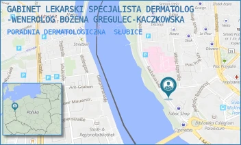 PORADNIA DERMATOLOGICZNA - GABINET LEKARSKI SPECJALISTA DERMATOLOG -WENEROLOG BOŻENA GREGULEC-KACZKOWSKA - UL. UL. MICKIEWICZA 5,  SŁUBICE
