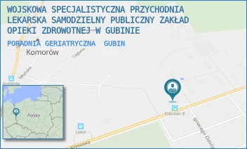 PORADNIA GERIATRYCZNA - WOJSKOWA SPECJALISTYCZNA PRZYCHODNIA LEKARSKA SAMODZIELNY PUBLICZNY ZAKŁAD OPIEKI ZDROWOTNEJ W GUBINIE - UL. KRESOWA 258,  GUBIN
