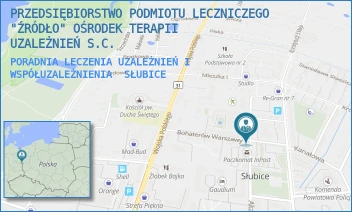 PORADNIA LECZENIA UZALEŻNIEŃ I WSPÓŁUZALEŻNIENIA - PRZEDSIĘBIORSTWO PODMIOTU LECZNICZEGO "ŹRÓDŁO" OŚRODEK TERAPII UZALEŻNIEŃ S.C. - BOHATERÓW WARSZAWY 3,  SŁUBICE