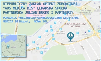 PORADNIA POŁOŻNICZO-GINEKOLOGICZNA "ARS MEDICA BIS" - NIEPUBLICZNY ZAKŁAD OPIEKI ZDROWOTNEJ "ARS MEDICA BIS" LEKARSKA SPÓŁKA PARTNERSKA JULIAN HUCKO I PARTNERZY - UL. 1 MAJA 30,  NOWA SÓL