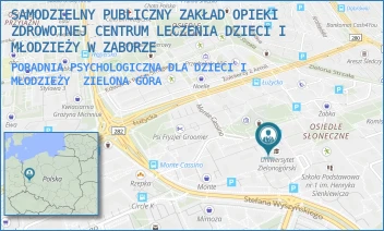 PORADNIA PSYCHOLOGICZNA DLA DZIECI I MŁODZIEŻY - SAMODZIELNY PUBLICZNY ZAKŁAD OPIEKI ZDROWOTNEJ CENTRUM LECZENIA DZIECI I MŁODZIEŻY W ZABORZE - UL. MONTE CASSINO 21B,  ZIELONA GÓRA