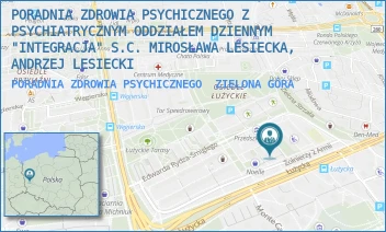 PORADNIA ZDROWIA PSYCHICZNEGO - PORADNIA ZDROWIA PSYCHICZNEGO Z PSYCHIATRYCZNYM ODDZIAŁEM DZIENNYM "INTEGRACJA" S.C. MIROSŁAWA LESIECKA, ANDRZEJ LESIECKI - ŻOŁNIERZY 2 ARMII 30/40,  ZIELONA GÓRA