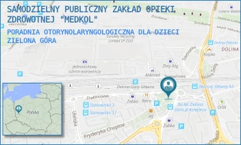 PORADNIA OTORYNOLARYNGOLOGICZNA DLA DZIECI - SAMODZIELNY PUBLICZNY ZAKŁAD OPIEKI ZDROWOTNEJ "MEDKOL" - UL. PLAC KOLEJARZA 1,  ZIELONA GÓRA
