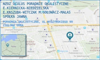PORADNIA OKULISTYCZNA, UL.WYSZYŃSKIEGO 99 - NZOZ OCULUS PORADNIE OKULISTYCZNE E.KIERNICKA-NIEDZIELSKA E.KASZUBA-WITCZAK M.GOŁOWACZ-MAŁAS SPÓŁKA JAWNA - UL. UL. WYSZYŃSKIEGO 99,  ZIELONA GÓRA