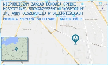 PORADNIA MEDYCYNY PALIATYWNEJ - NIEPUBLICZNY ZAKŁAD DOMOWEJ OPIEKI HOSPICYJNEJ STOWARZYSZENIA "HOSPICJUM" IM. ANNY OLSZEWSKIEJ W SKIERNIEWICACH - UL. TRZCIŃSKA 18,  SKIERNIEWICE