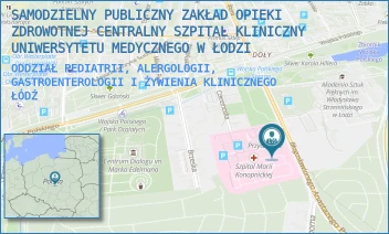 ODDZIAŁ PEDIATRII, ALERGOLOGII, GASTROENTEROLOGII I ŻYWIENIA KLINICZNEGO - SAMODZIELNY PUBLICZNY ZAKŁAD OPIEKI ZDROWOTNEJ CENTRALNY SZPITAL KLINICZNY UNIWERSYTETU MEDYCZNEGO W ŁODZI - UL. SPORNA 36/50,  ŁÓDŹ