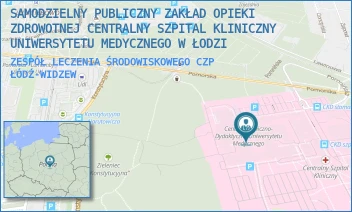 ZESPÓŁ LECZENIA ŚRODOWISKOWEGO CZP - SAMODZIELNY PUBLICZNY ZAKŁAD OPIEKI ZDROWOTNEJ CENTRALNY SZPITAL KLINICZNY UNIWERSYTETU MEDYCZNEGO W ŁODZI - UL. POMORSKA 251,  ŁÓDŹ-WIDZEW