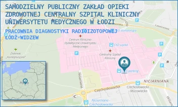 PRACOWNIA DIAGNOSTYKI RADIOIZOTOPOWEJ - SAMODZIELNY PUBLICZNY ZAKŁAD OPIEKI ZDROWOTNEJ CENTRALNY SZPITAL KLINICZNY UNIWERSYTETU MEDYCZNEGO W ŁODZI - UL. CZECHOSŁOWACKA 8/10,  ŁÓDŹ-WIDZEW