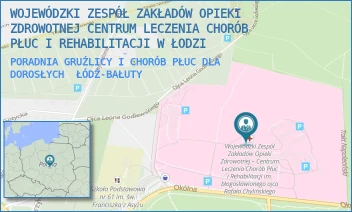 PORADNIA GRUŹLICY I CHORÓB PŁUC DLA DOROSŁYCH - WOJEWÓDZKI ZESPÓŁ ZAKŁADÓW OPIEKI ZDROWOTNEJ CENTRUM LECZENIA CHORÓB PŁUC I REHABILITACJI W ŁODZI - UL. OKÓLNA 181,  ŁÓDŹ-BAŁUTY