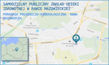 PORADNIA POŁOŻNICZO-GINEKOLOGICZNA - SAMODZIELNY PUBLICZNY ZAKŁAD OPIEKI ZDROWOTNEJ W RAWIE MAZOWIECKIEJ - UL. WARSZAWSKA 14,  RAWA MAZOWIECKA