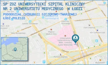 PODODDZIAŁ CHIRURGII SZCZĘKOWO-TWARZOWEJ - SP ZOZ UNIWERSYTECKI SZPITAL KLINICZNY NR 2 UNIWERSYTETU MEDYCZNEGO  W ŁODZI - UL. STEFANA ŻEROMSKIEGO 113,  ŁÓDŹ-POLESIE