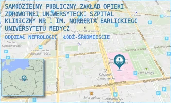 ODDZIAŁ NEFROLOGII - SAMODZIELNY PUBLICZNY ZAKŁAD OPIEKI ZDROWOTNEJ UNIWERSYTECKI SZPITAL KLINICZNY NR 1 IM. NORBERTA BARLICKIEGO UNIWERSYTETU MEDYCZ - UL. DR. STEFANA KOPCIŃSKIEGO 22,  ŁÓDŹ-ŚRÓDMIEŚCIE