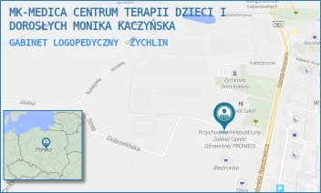 GABINET LOGOPEDYCZNY - MK-MEDICA CENTRUM TERAPII DZIECI I DOROSŁYCH MONIKA KACZYŃSKA - UL. DOBRZELIŃSKA 6,  ŻYCHLIN