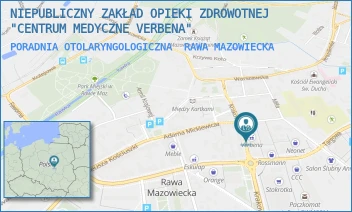 PORADNIA OTOLARYNGOLOGICZNA - NIEPUBLICZNY ZAKŁAD OPIEKI ZDROWOTNEJ "CENTRUM MEDYCZNE VERBENA" - UL. KRAKOWSKA 9,  RAWA MAZOWIECKA