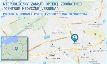 PORADNIA ZDROWIA PSYCHICZNEGO - NIEPUBLICZNY ZAKŁAD OPIEKI ZDROWOTNEJ "CENTRUM MEDYCZNE VERBENA" - UL. KRAKOWSKA 9,  RAWA MAZOWIECKA