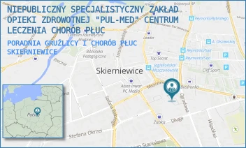 PORADNIA GRUŹLICY I CHORÓB PŁUC - NIEPUBLICZNY SPECJALISTYCZNY ZAKŁAD OPIEKI ZDROWOTNEJ "PUL-MED" CENTRUM LECZENIA CHORÓB PŁUC - UL. OGRODOWA 21/23,  SKIERNIEWICE
