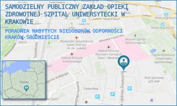 PORADNIA NABYTYCH NIEDOBORÓW ODPORNOŚCI - SAMODZIELNY PUBLICZNY ZAKŁAD OPIEKI ZDROWOTNEJ SZPITAL UNIWERSYTECKI W KRAKOWIE - UL. JANA I JĘDRZEJA ŚNIADECKICH 10,  KRAKÓW-ŚRÓDMIEŚCIE