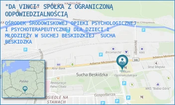OŚRODEK ŚRODOWISKOWEJ OPIEKI PSYCHOLOGICZNEJ I PSYCHOTERAPEUTYCZNEJ DLA DZIECI I MŁODZIEŻY W SUCHEJ BESKIDZKIEJ - "DA VINCI" SPÓŁKA Z OGRANICZONĄ ODPOWIEDZIALNOŚCIĄ - UL. PŁK. TADEUSZA SEMIKA 1,  SUCHA BESKIDZKA