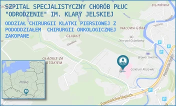 ODDZIAŁ CHIRURGII KLATKI PIERSIOWEJ Z PODODDZIAŁEM  CHIRURGII ONKOLOGICZNEJ - SZPITAL SPECJALISTYCZNY CHORÓB PŁUC "ODRODZENIE" IM. KLARY JELSKIEJ - UL. GŁADKIE 1,  ZAKOPANE
