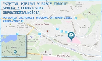 PORADNIA CHIRURGII URAZOWO-ORTOPEDYCZNEJ - "SZPITAL MIEJSKI W RABCE ZDROJU" SPÓŁKA Z OGRANICZONĄ ODPOWIEDZIALNOŚCIĄ - UL. SŁONECZNA 3,  RABKA-ZDRÓJ