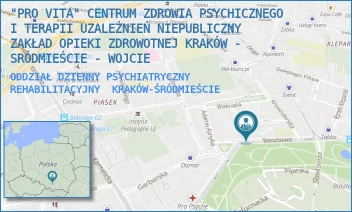 ODDZIAŁ DZIENNY PSYCHIATRYCZNY REHABILITACYJNY - "PRO VITA" CENTRUM ZDROWIA PSYCHICZNEGO I TERAPII UZALEŻNIEŃ NIEPUBLICZNY ZAKŁAD OPIEKI ZDROWOTNEJ KRAKÓW - SRÓDMIEŚCIE - WOJCIE - BASZTOWA 5,  KRAKÓW-ŚRÓDMIEŚCIE