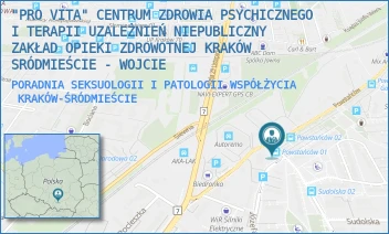 PORADNIA SEKSUOLOGII I PATOLOGII WSPÓŁŻYCIA - "PRO VITA" CENTRUM ZDROWIA PSYCHICZNEGO I TERAPII UZALEŻNIEŃ NIEPUBLICZNY ZAKŁAD OPIEKI ZDROWOTNEJ KRAKÓW - SRÓDMIEŚCIE - WOJCIE - UL. JAKUBA MAJORA 5/1,  KRAKÓW-ŚRÓDMIEŚCIE