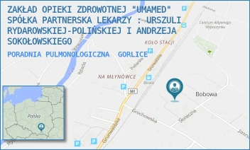 PORADNIA PULMONOLOGICZNA - ZAKŁAD OPIEKI ZDROWOTNEJ "UMAMED" SPÓŁKA PARTNERSKA LEKARZY : URSZULI RYDAROWSKIEJ-POLIŃSKIEJ I ANDRZEJA SOKOŁOWSKIEGO - UL. SŁONECZNA 11,  GORLICE