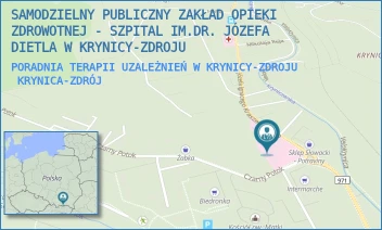 PORADNIA TERAPII UZALEŻNIEŃ W KRYNICY-ZDROJU - SAMODZIELNY PUBLICZNY ZAKŁAD OPIEKI ZDROWOTNEJ - SZPITAL IM.DR. JÓZEFA DIETLA W KRYNICY-ZDROJU - UL. JÓZEFA IGNACEGO KRASZEWSKIEGO 142,  KRYNICA-ZDRÓJ