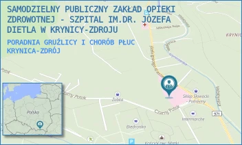 PORADNIA GRUŹLICY I CHORÓB PŁUC - SAMODZIELNY PUBLICZNY ZAKŁAD OPIEKI ZDROWOTNEJ - SZPITAL IM.DR. JÓZEFA DIETLA W KRYNICY-ZDROJU - UL. JÓZEFA IGNACEGO KRASZEWSKIEGO 142,  KRYNICA-ZDRÓJ