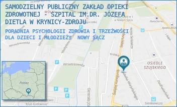 PORADNIA PSYCHOLOGII ZDROWIA I TRZEŹWOŚCI DLA DZIECI I MŁODZIEŻY - SAMODZIELNY PUBLICZNY ZAKŁAD OPIEKI ZDROWOTNEJ - SZPITAL IM.DR. JÓZEFA DIETLA W KRYNICY-ZDROJU - UL. LUDWIKA WARYŃSKIEGO 1,  NOWY SĄCZ