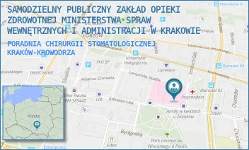 PORADNIA CHIRURGII STOMATOLOGICZNEJ - SAMODZIELNY PUBLICZNY ZAKŁAD OPIEKI ZDROWOTNEJ MINISTERSTWA SPRAW WEWNĘTRZNYCH I ADMINISTRACJI W KRAKOWIE - UL. KRONIKARZA GALLA 25,  KRAKÓW-KROWODRZA