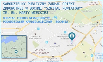ODDZIAŁ CHORÓB WEWNĘTRZNYCH I Z PODODDZIAŁEM KARDIOLOGICZNYM - SAMODZIELNY PUBLICZNY ZAKŁAD OPIEKI ZDROWOTNEJ W BOCHNI "SZPITAL POWIATOWY" IM. BŁ. MARTY WIECKIEJ - KRAKOWSKA 31,  BOCHNIA