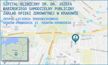 ZESPÓŁ LECZENIA ŚRODOWISKOWEGO KRAKÓW-KROWODRZA II - SZPITAL KLINICZNY IM. DR. JÓZEFA BABIŃSKIEGO SAMODZIELNY PUBLICZNY ZAKŁAD OPIEKI ZDROWOTNEJ W KRAKOWIE - JÓZEFA MEHOFFERA 10,  KRAKÓW-KROWODRZA