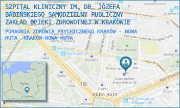 PORADNIA ZDROWIA PSYCHICZNEGO KRAKÓW - NOWA HUTA - SZPITAL KLINICZNY IM. DR. JÓZEFA BABIŃSKIEGO SAMODZIELNY PUBLICZNY ZAKŁAD OPIEKI ZDROWOTNEJ W KRAKOWIE - OS. CENTRUM B 11,  KRAKÓW-NOWA HUTA