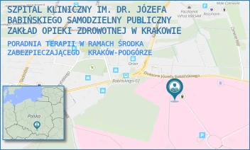 PORADNIA TERAPII W RAMACH ŚRODKA ZABEZPIECZAJĄCEGO - SZPITAL KLINICZNY IM. DR. JÓZEFA BABIŃSKIEGO SAMODZIELNY PUBLICZNY ZAKŁAD OPIEKI ZDROWOTNEJ W KRAKOWIE - UL. DR. JÓZEFA BABIŃSKIEGO 29,  KRAKÓW-PODGÓRZE