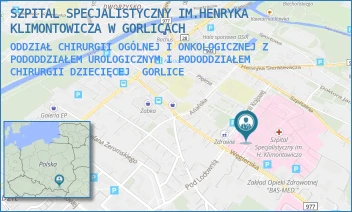 ODDZIAŁ CHIRURGII OGÓLNEJ I ONKOLOGICZNEJ Z PODODDZIAŁEM UROLOGICZNYM I PODODDZIAŁEM CHIRURGII DZIECIĘCEJ - SZPITAL SPECJALISTYCZNY IM.HENRYKA KLIMONTOWICZA W GORLICACH - UL. WĘGIERSKA 21,  GORLICE