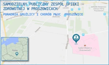 PORADNIA GRUŹLICY I CHORÓB PŁUC - SZPITAL IM. OJCA RAFAŁA Z PROSZOWIC SAMODZIELNY PUBLICZNY ZESPÓŁ OPIEKI ZDROWOTNEJ W PROSZOWICACH - UL. MIKOŁAJA KOPERNIKA 13,  PROSZOWICE