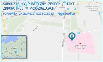 PORADNIA CHIRURGII DZIECIĘCEJ - SZPITAL IM. OJCA RAFAŁA Z PROSZOWIC SAMODZIELNY PUBLICZNY ZESPÓŁ OPIEKI ZDROWOTNEJ W PROSZOWICACH - UL. MIKOŁAJA KOPERNIKA 13,  PROSZOWICE