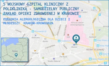 PORADNIA ALERGOLOGICZNA DLA DZIECI I MŁODZIEŻY - 5 WOJSKOWY SZPITAL KLINICZNY Z POLIKLINIKĄ - SAMODZIELNY PUBLICZNY ZAKŁAD OPIEKI ZDROWOTNEJ W KRAKOWIE - UL. WROCŁAWSKA 1-3,  KRAKÓW-KROWODRZA