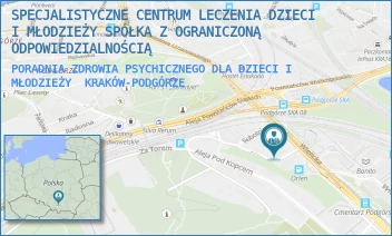 PORADNIA ZDROWIA PSYCHICZNEGO DLA DZIECI I MŁODZIEŻY - SPECJALISTYCZNE CENTRUM LECZENIA DZIECI I MŁODZIEŻY SPÓŁKA Z OGRANICZONĄ ODPOWIEDZIALNOŚCIĄ - WIELICKA 25,  KRAKÓW-PODGÓRZE