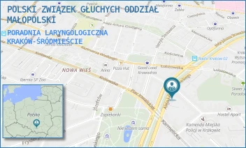 PORADNIA LARYNGOLOGICZNA - POLSKI ZWIĄZEK GŁUCHYCH ODDZIAŁ MAŁOPOLSKI - UL. TEOFILA ALEKSANDRA LENARTOWICZA 14,  KRAKÓW-ŚRÓDMIEŚCIE