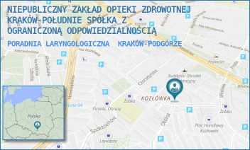 PORADNIA LARYNGOLOGICZNA - NIEPUBLICZNY ZAKŁAD OPIEKI ZDROWOTNEJ KRAKÓW-POŁUDNIE SPÓŁKA Z OGRANICZONĄ ODPOWIEDZIALNOŚCIĄ - UL. NA KOZŁÓWCE 29,  KRAKÓW-PODGÓRZE